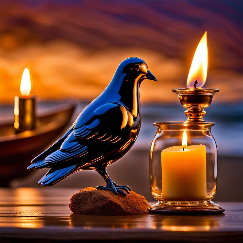 Enameled Glass Dove and Sand Crow Dinner: Hyperrealism