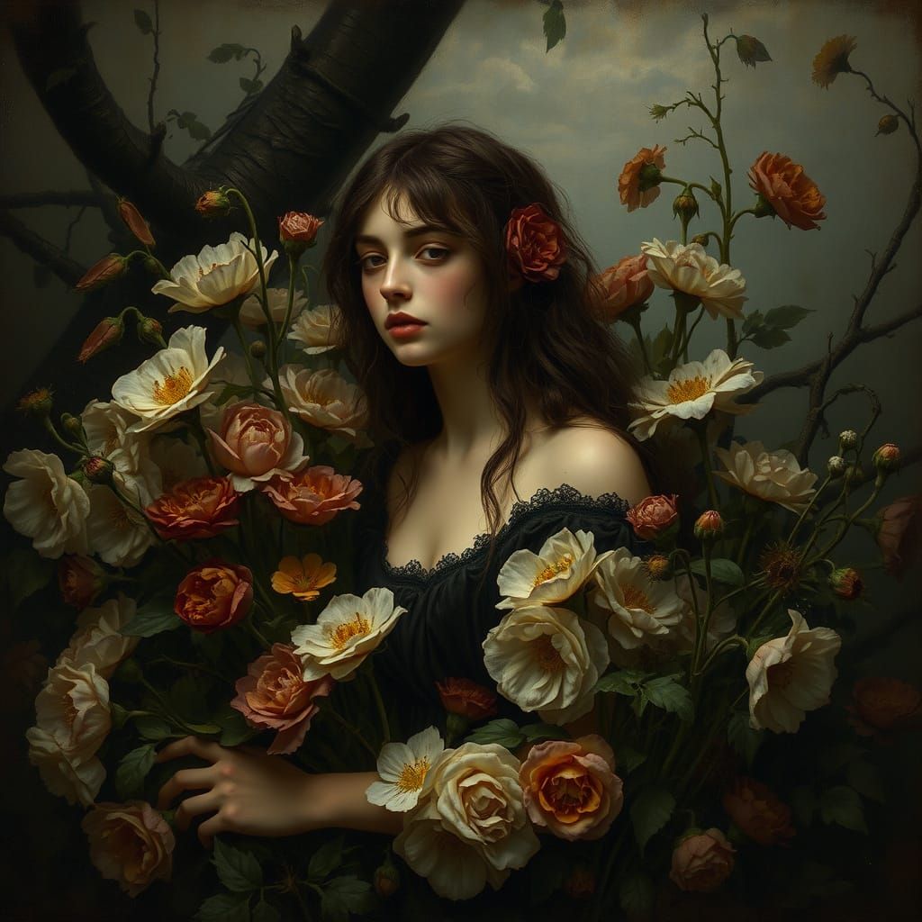 Ophelia's Tragic Scene in Pre-Raphaelite Style