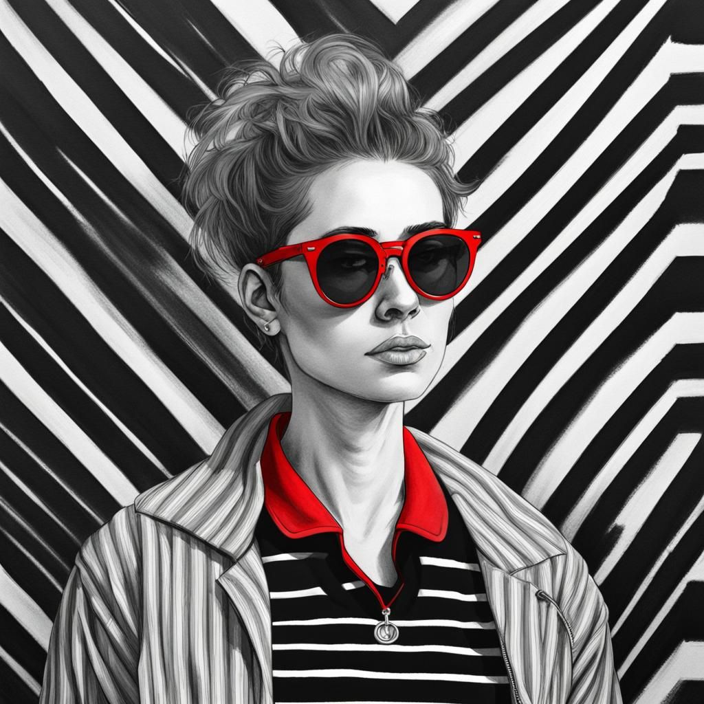 Misdreavus in Striped Shirt: Hyperdetailed Charcoal Drawing