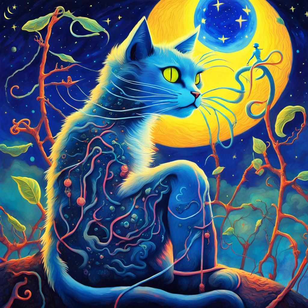 Cat Repairs Cosmosaurus: Surreal Expressionist Art