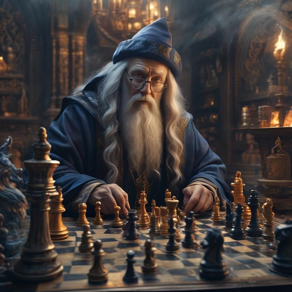 Old Wizard Plays Chess Against Himself