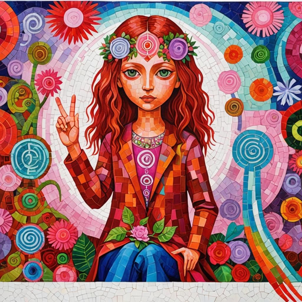 Surreal Mosaic of Lizards, Aliens, and Flowers