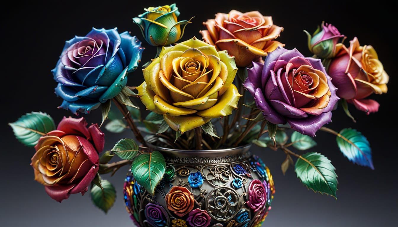 Rainbow Roses Metal Home Enamel Sculpture