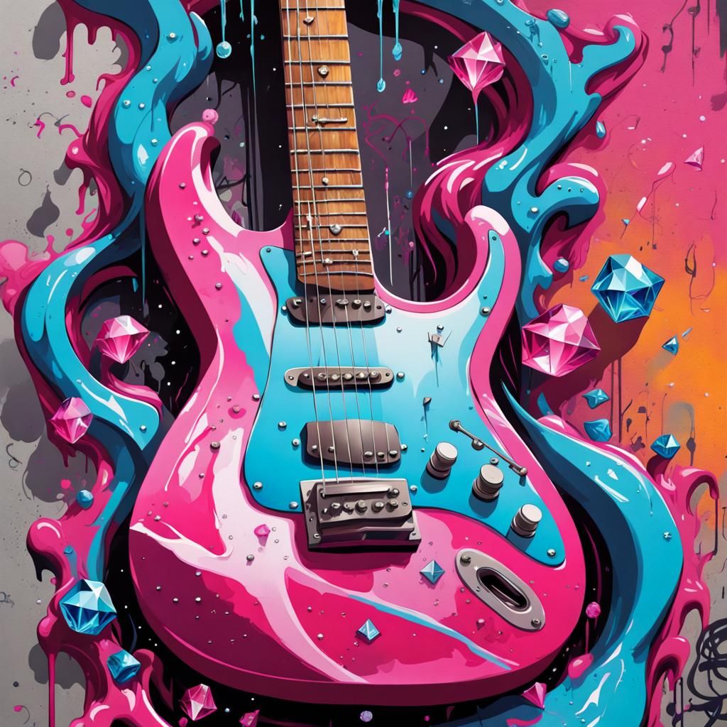 Pink Guitars Play Diamonds in Graffiti Art Style