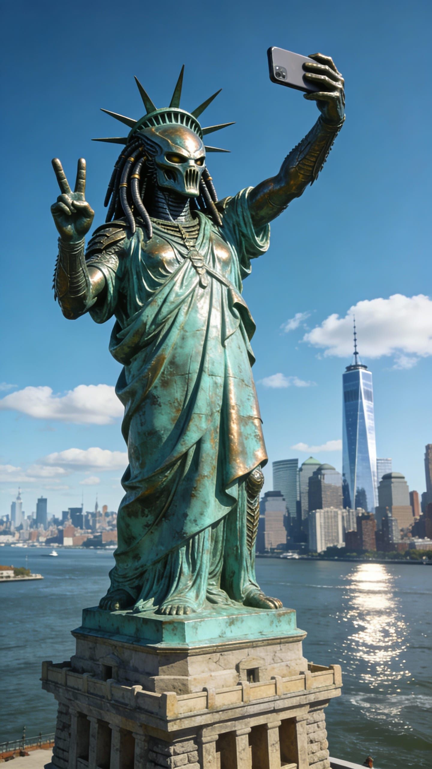 Predator Takes Selfie at Statue of Liberty