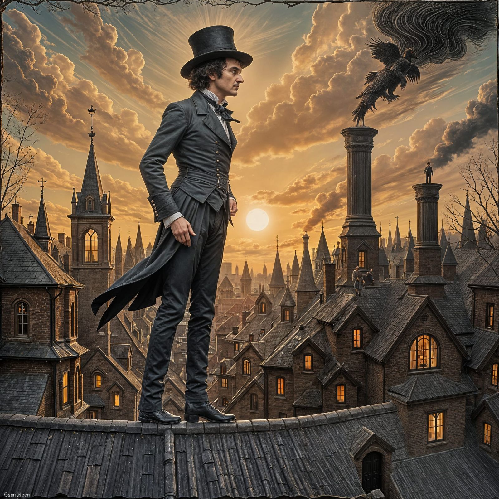 Edgar Allan Poe Surveys Sunday Dinner from Rooftop Perch