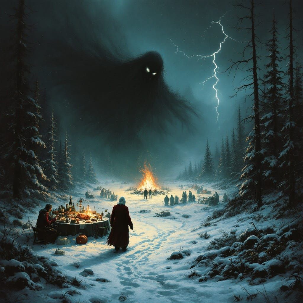 Surreal Winter Wonderland Scene in Muted Colors and Charcoal...