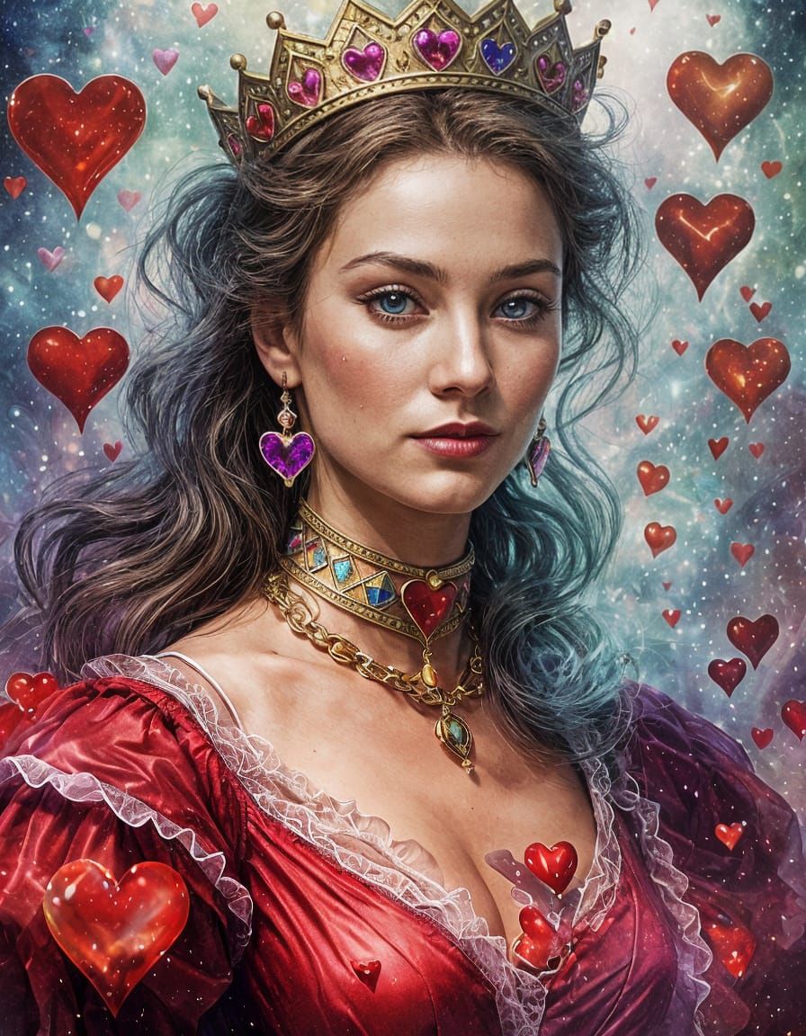 Queen of Hearts Breaks Free: Ethereal Fantasy Illustration