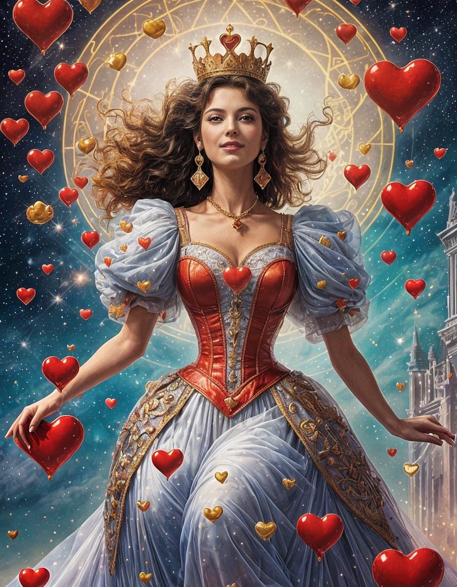 Queen of Hearts Ascends: Ethereal Fantasy Illustration