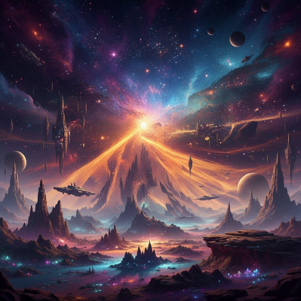 Astronaut Explores Ancient Ruins with Universe Reflected