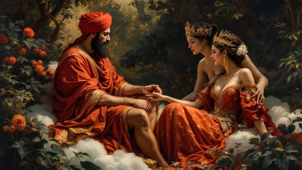 Woman Gives Key to Man: Academic Art Tableau