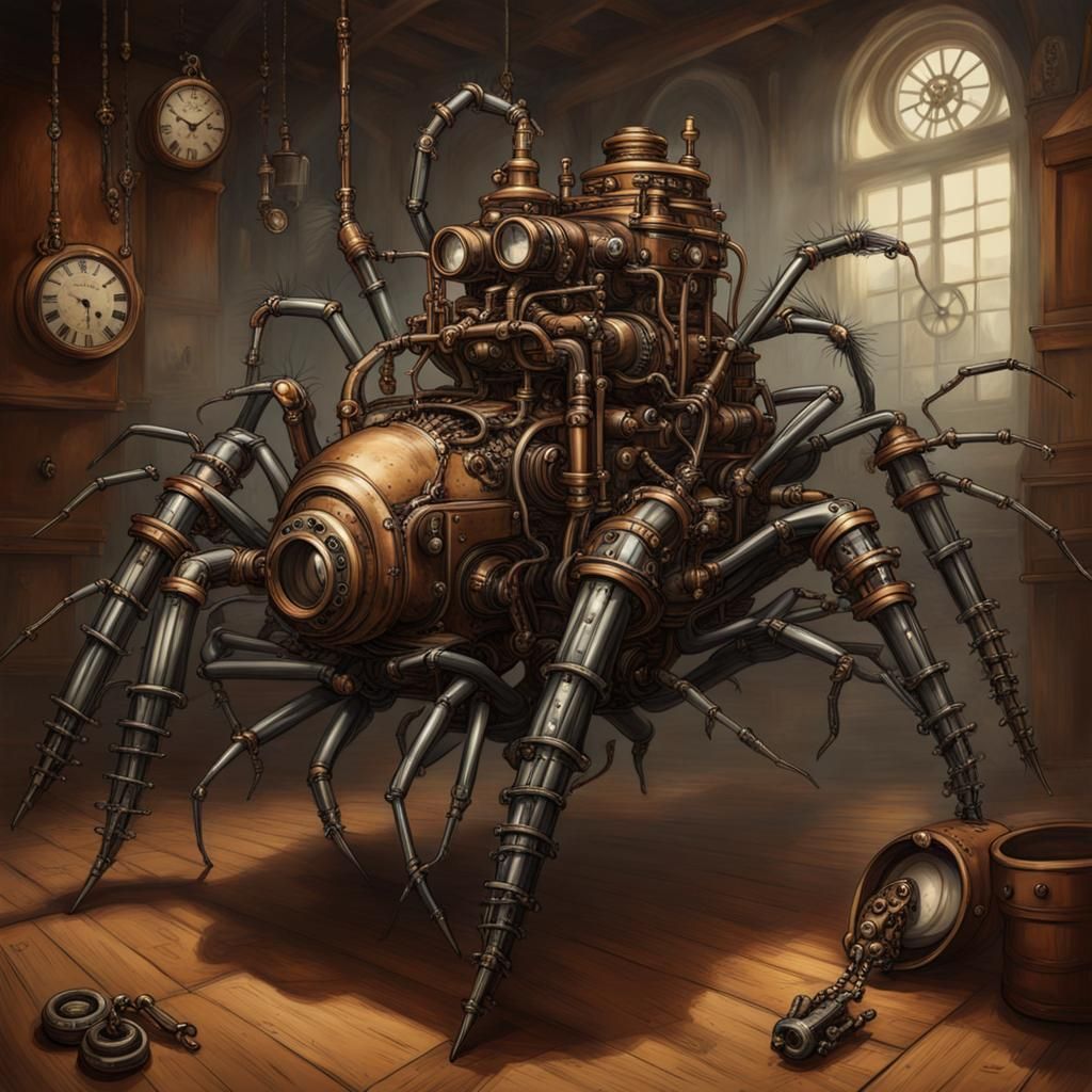 Steampunk Tarantulas Captive Woman Scene