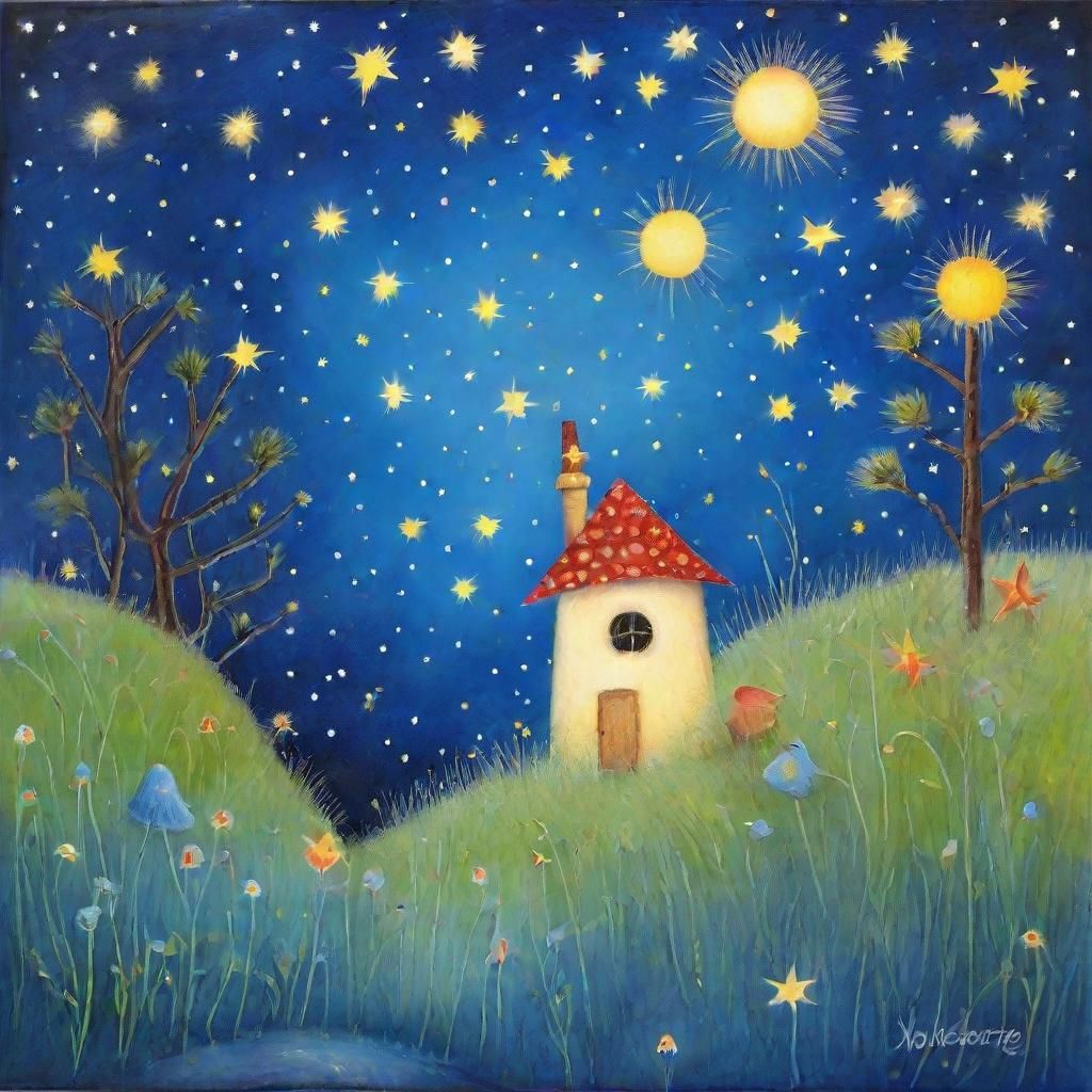 Dreamy Blue Hills at Twilight: Naive Art