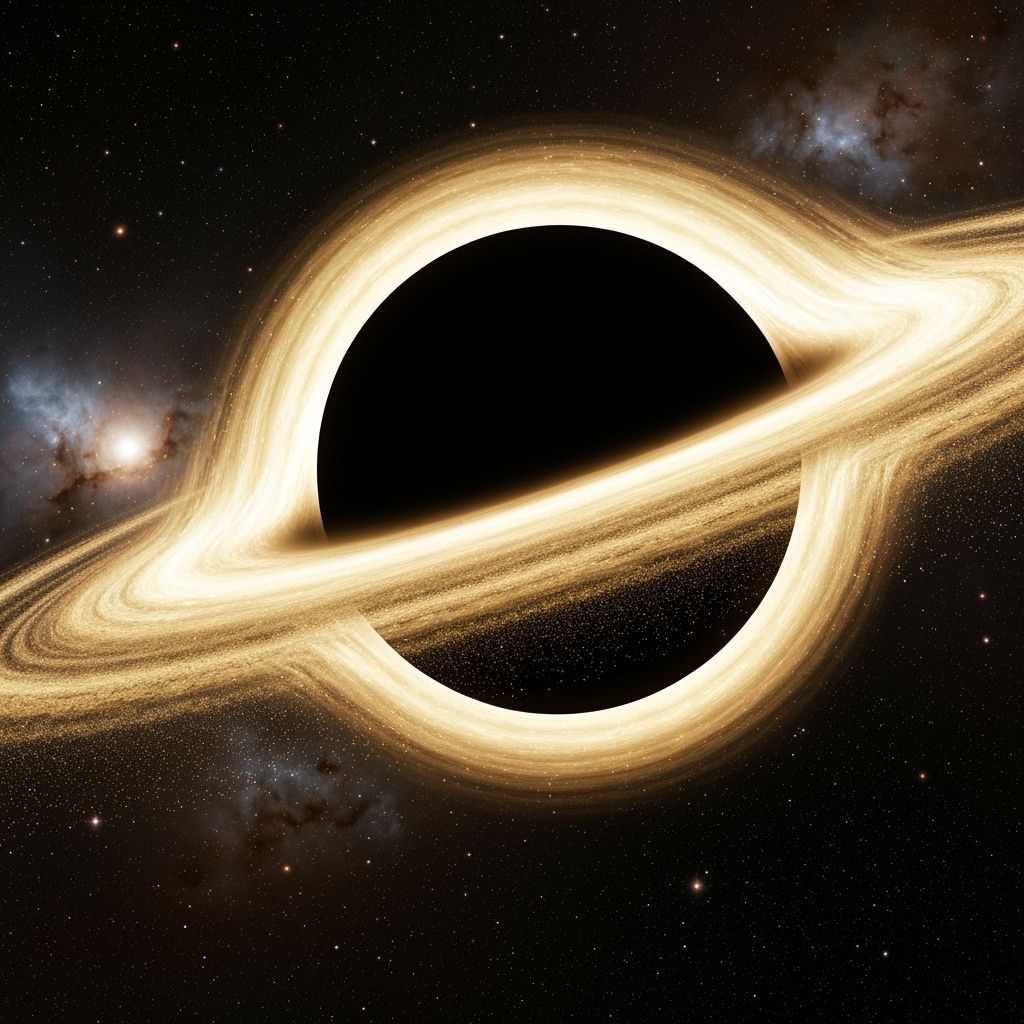 Gigantic Black Hole With Golden Accretion Disk In Space