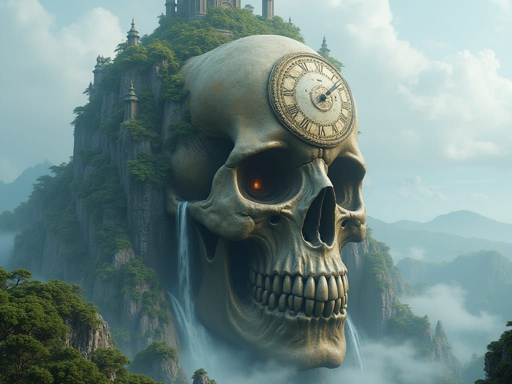 Fantasy Skull Mountain Landscape in Gothic Style