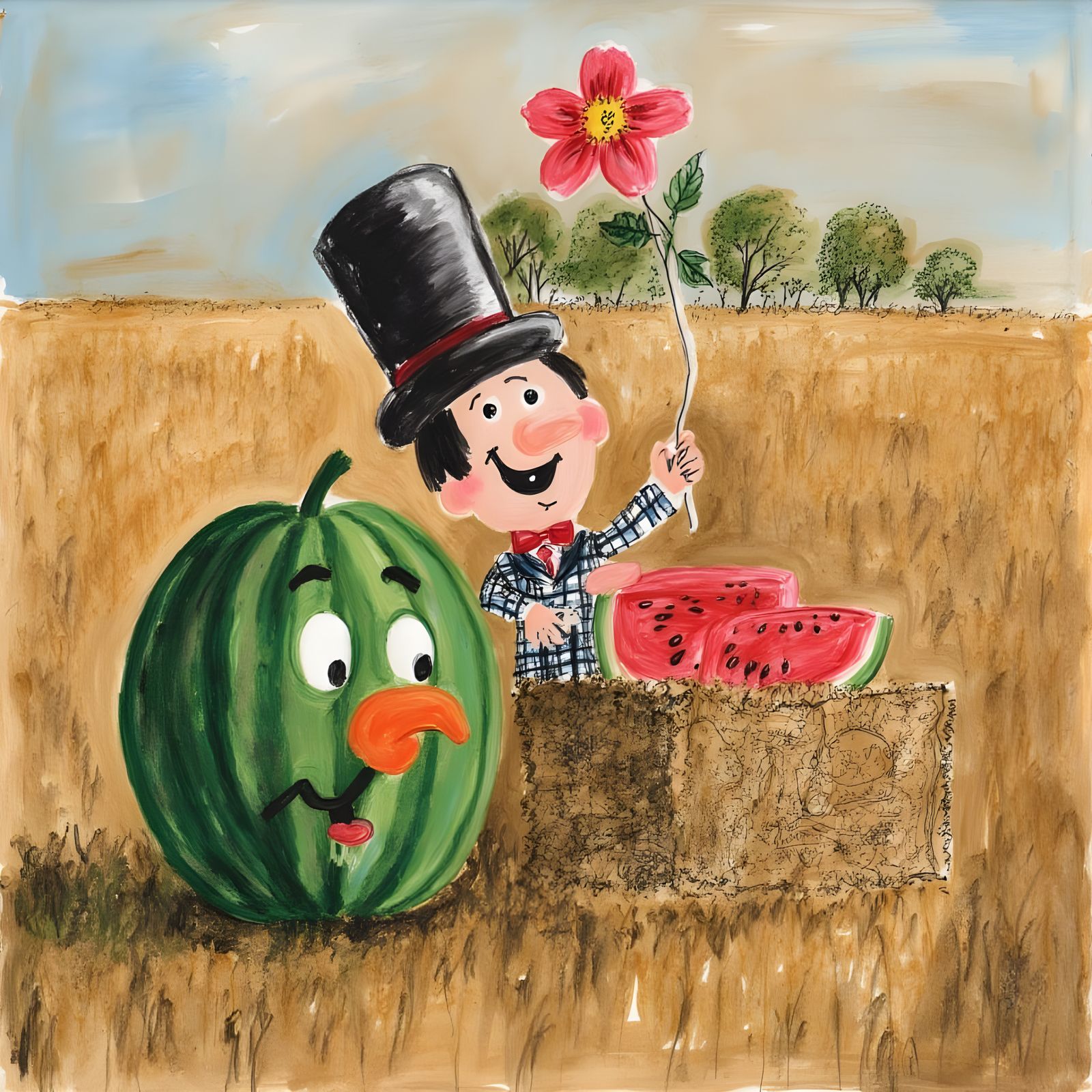 Vibrant Easter Hay Scene in the Style of Cal Schenkel