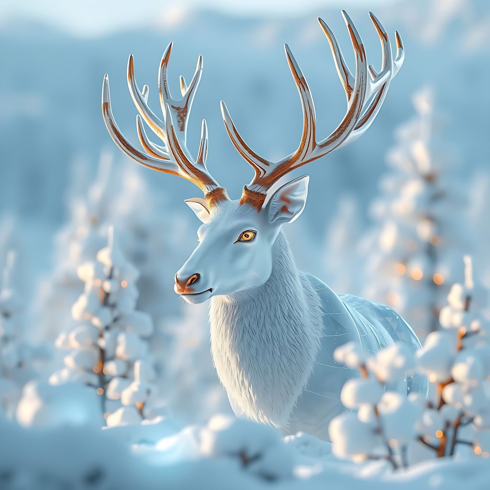 Crystal Stag Reveals Winter Landscape in 3D