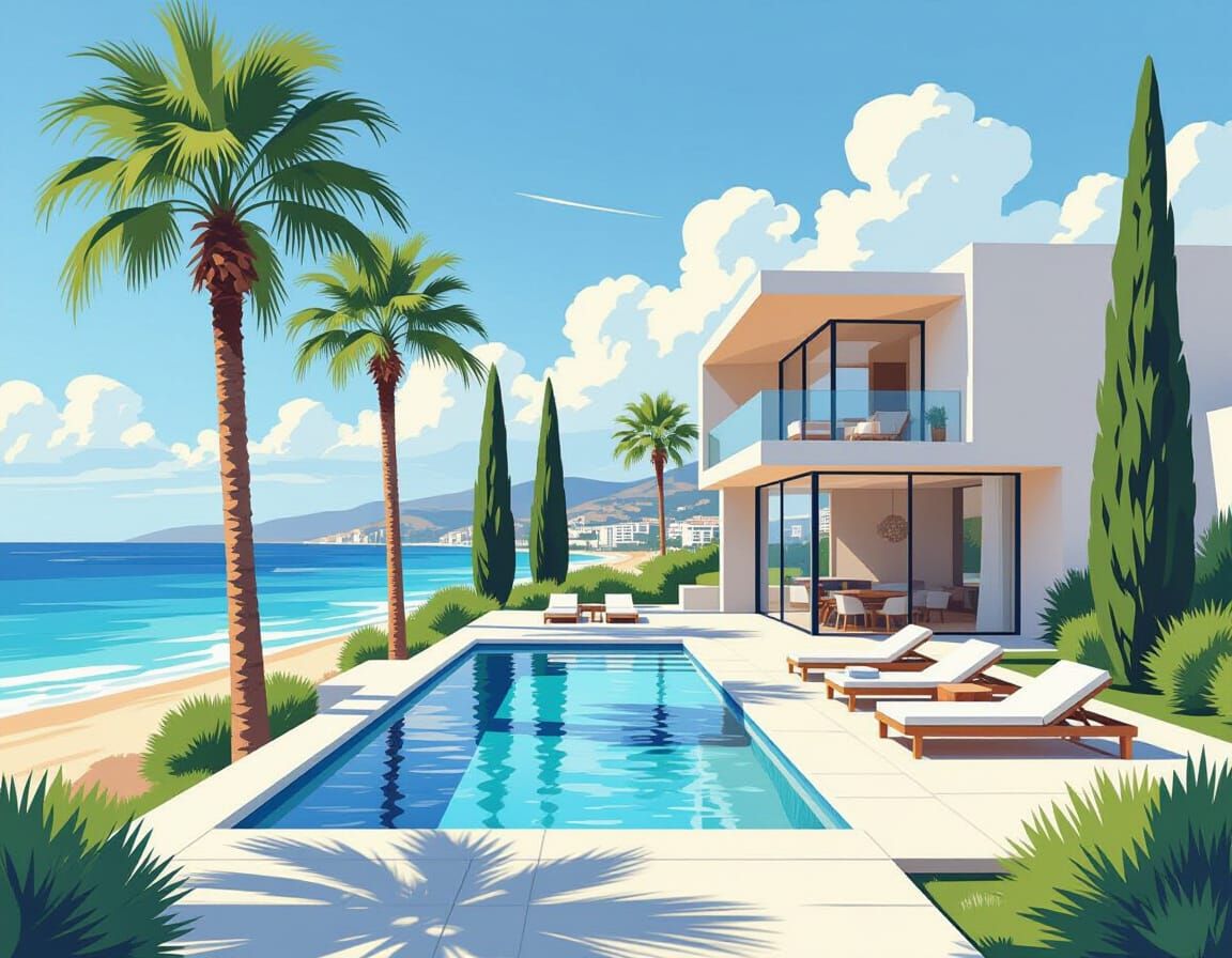 Ocean House in Rothko-Gurney Style with Minimalist Shapes