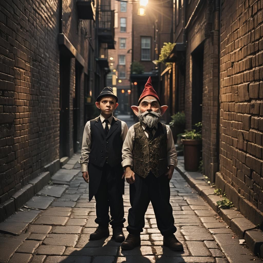 Gnome in Neo-Noir Style Alleyway Photograph