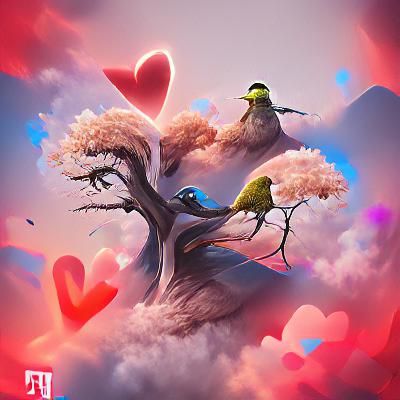 Lovebirds in Acrylic Art Landscape