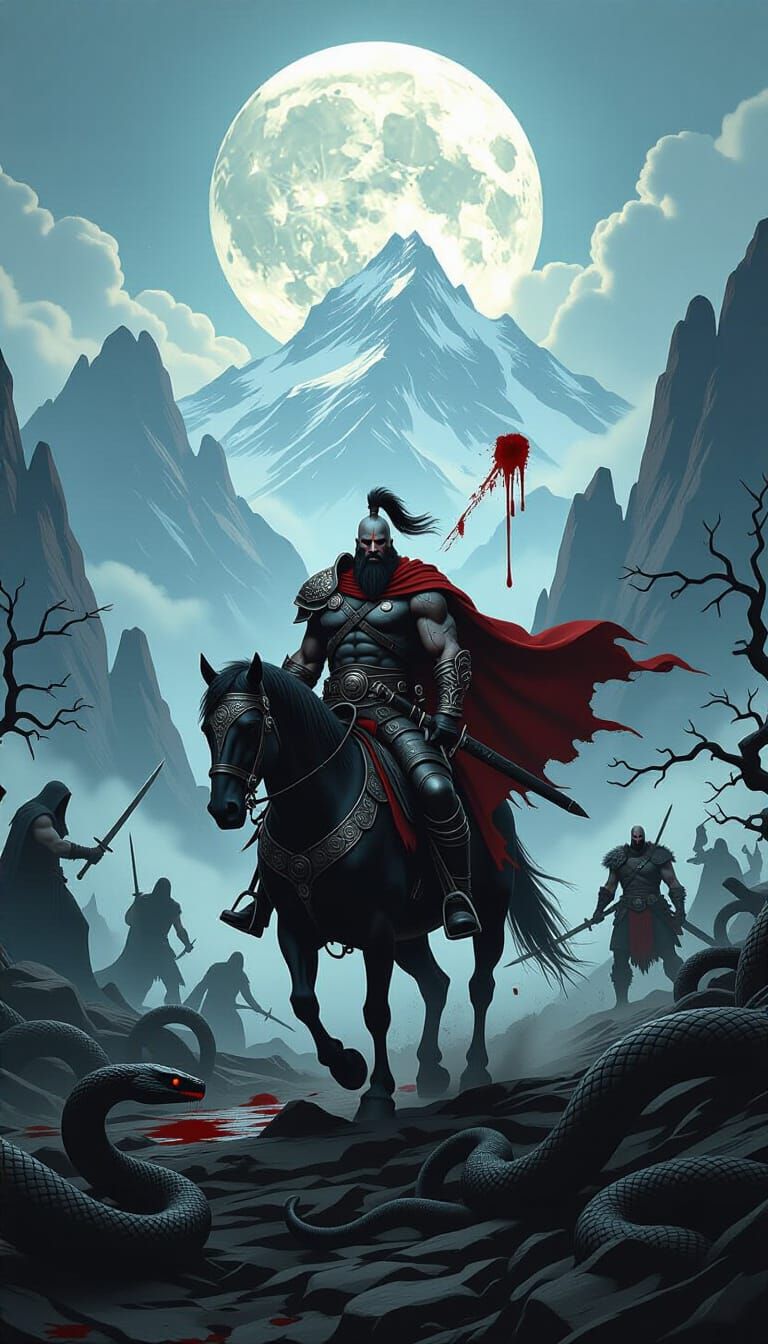 War Rides Forth: Apocalyptic Horseman in Gritty Landscape