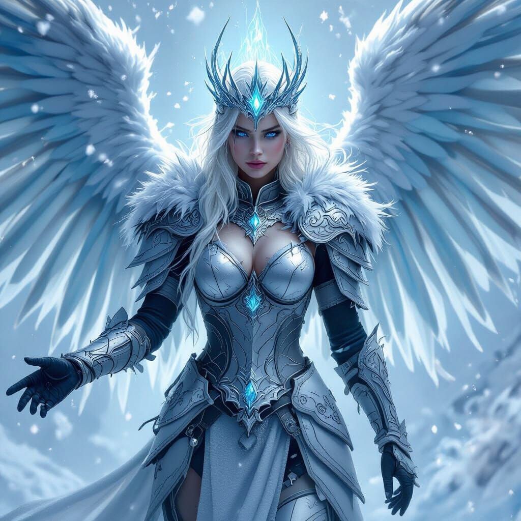 Icy Valkyrie in Silver Armor with Frost Wings