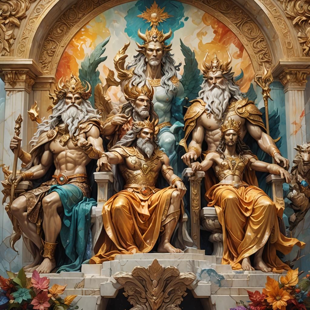Four Seasons Gods on Marble Throne