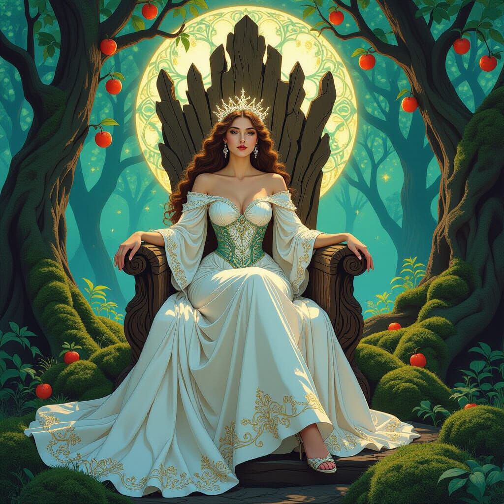 Starlight Queen on Petrified Throne in Art Nouveau Style
