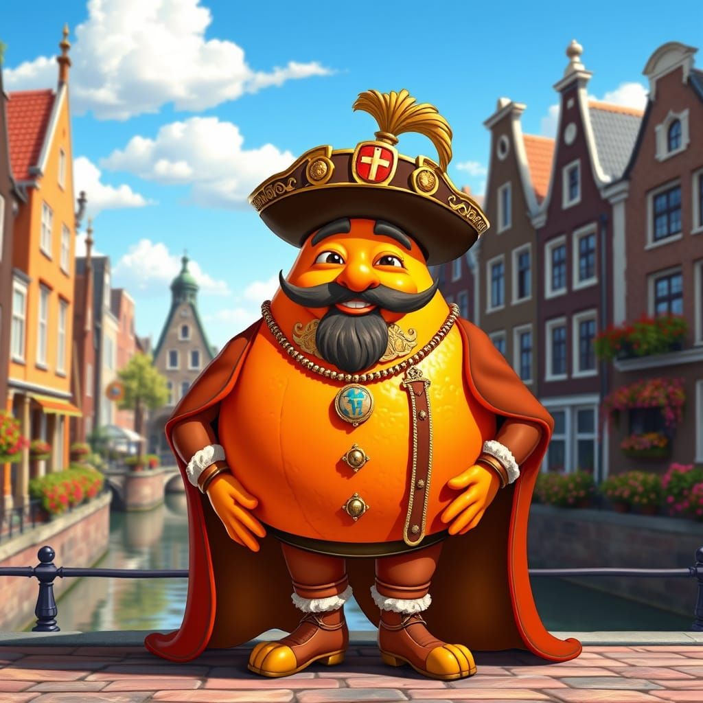 Vibrant Cartoon of a Jovial Orange Nobleman in 17th Century ...