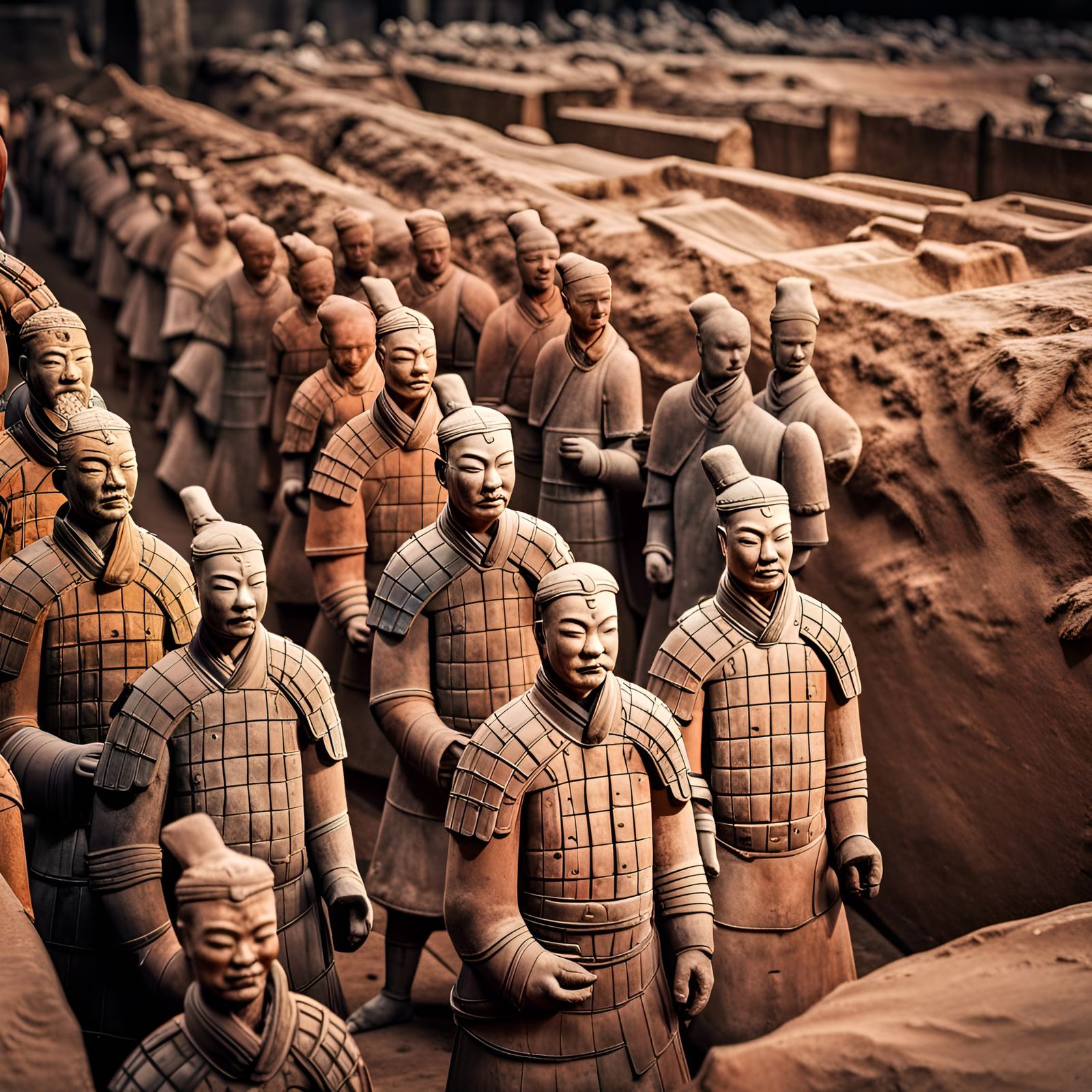 Hyperrealistic Terracotta Warriors Dig Site in HDR