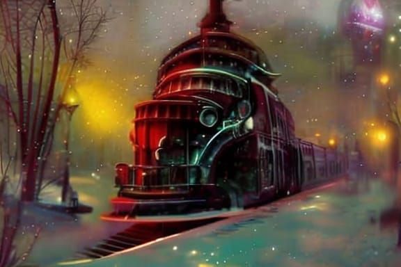 Gothic Fantasy Train in Snowy Landscape