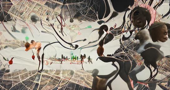 City Winding Road at Night with Volumetric Lighting