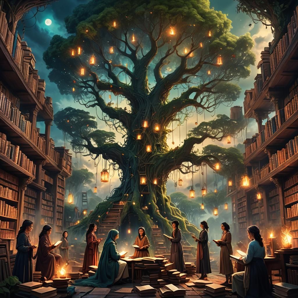Ethereal Gathering: Women Around the Tree of Knowledge