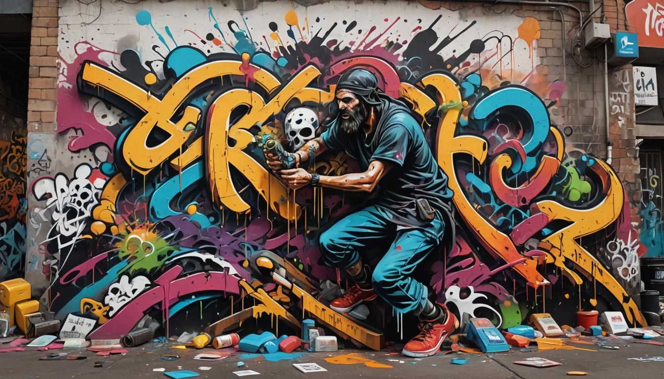 Biblical Revenge in Graffiti Street Art Style