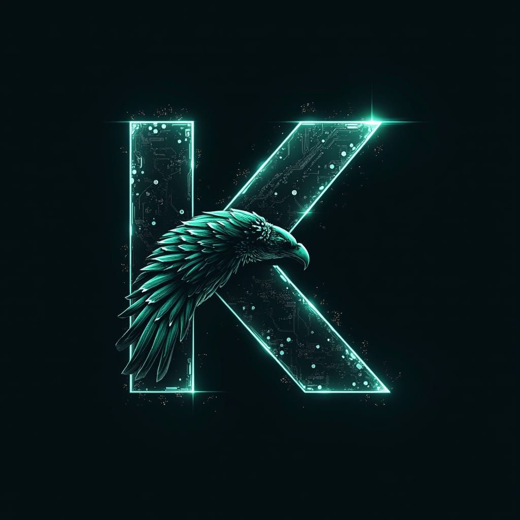 Cyberpunk K Logo with Futuristic Neon Accents and Golden Det...
