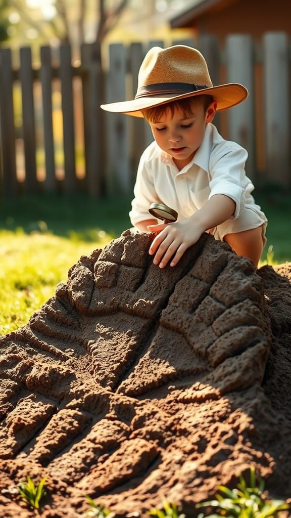 Dinosaur Footprint Discovery in a Sunlit Backyard