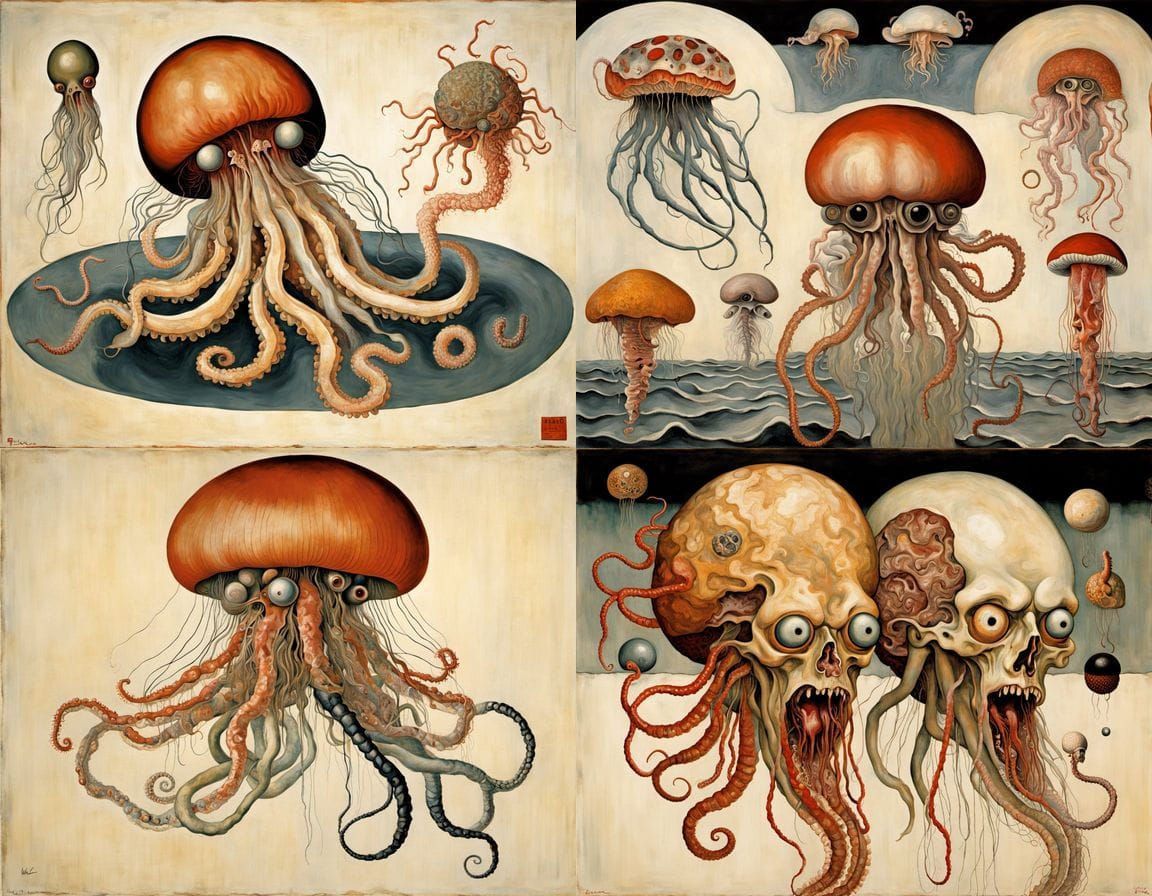 Surreal Mythical Sea Creatures in Ukiyo-e Style