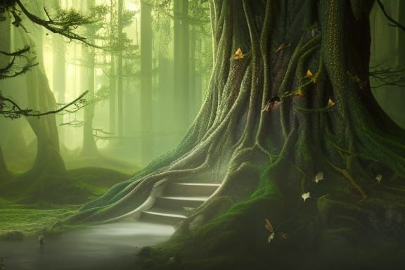 Ancient Tree with Woman's Face, Detailed Matte Painting