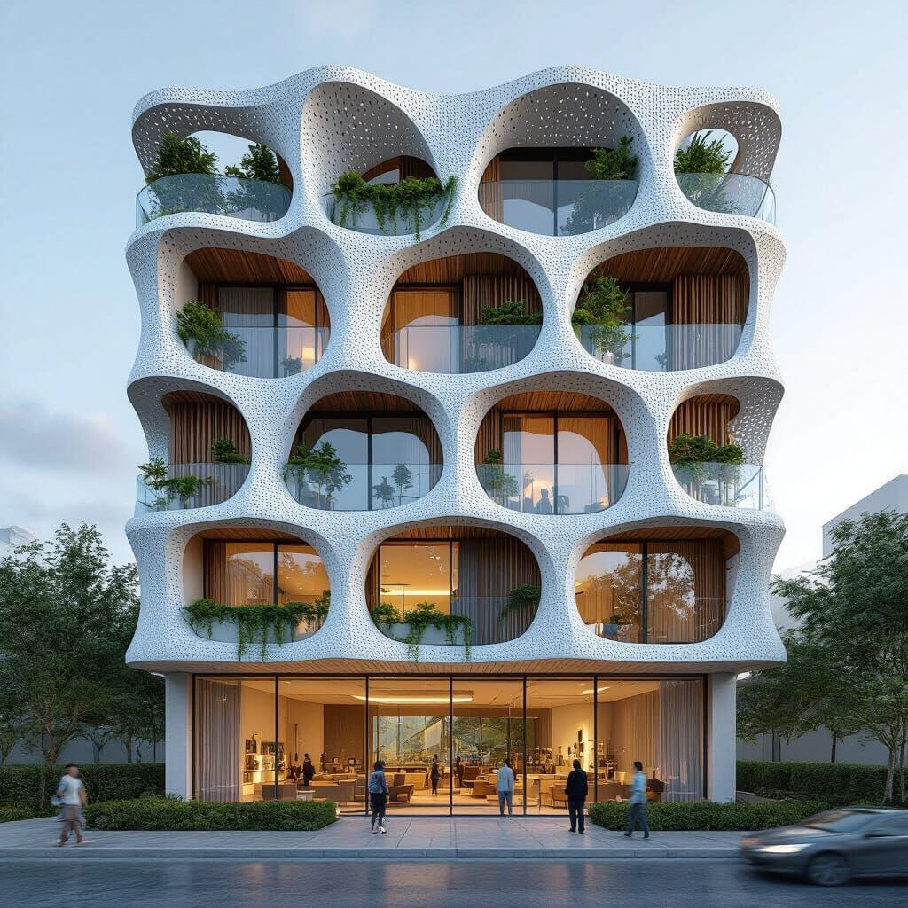 Futuristic Organic Apartment Block with Glass Balconies