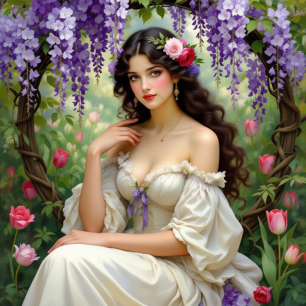 Flower Nymph in Garden as Oil Painting