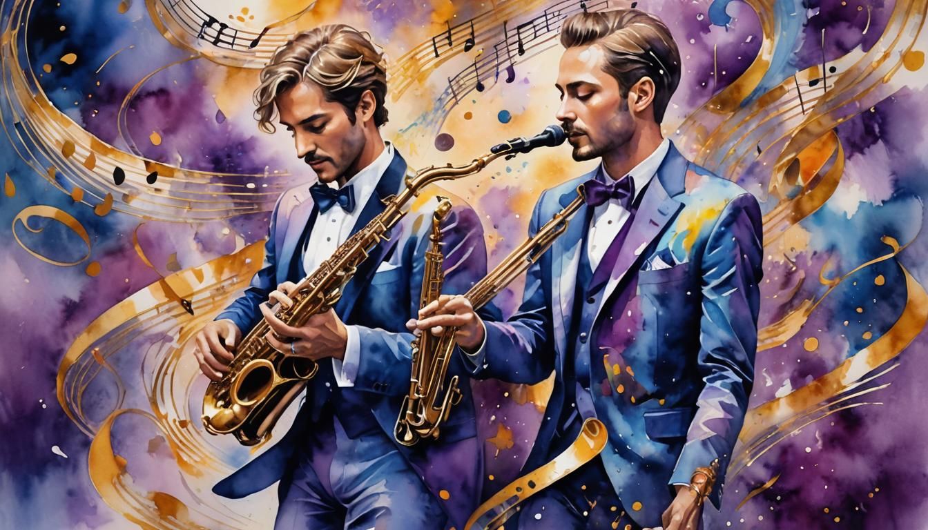 Surreal Musician in Vibrant Watercolor Masterpiece