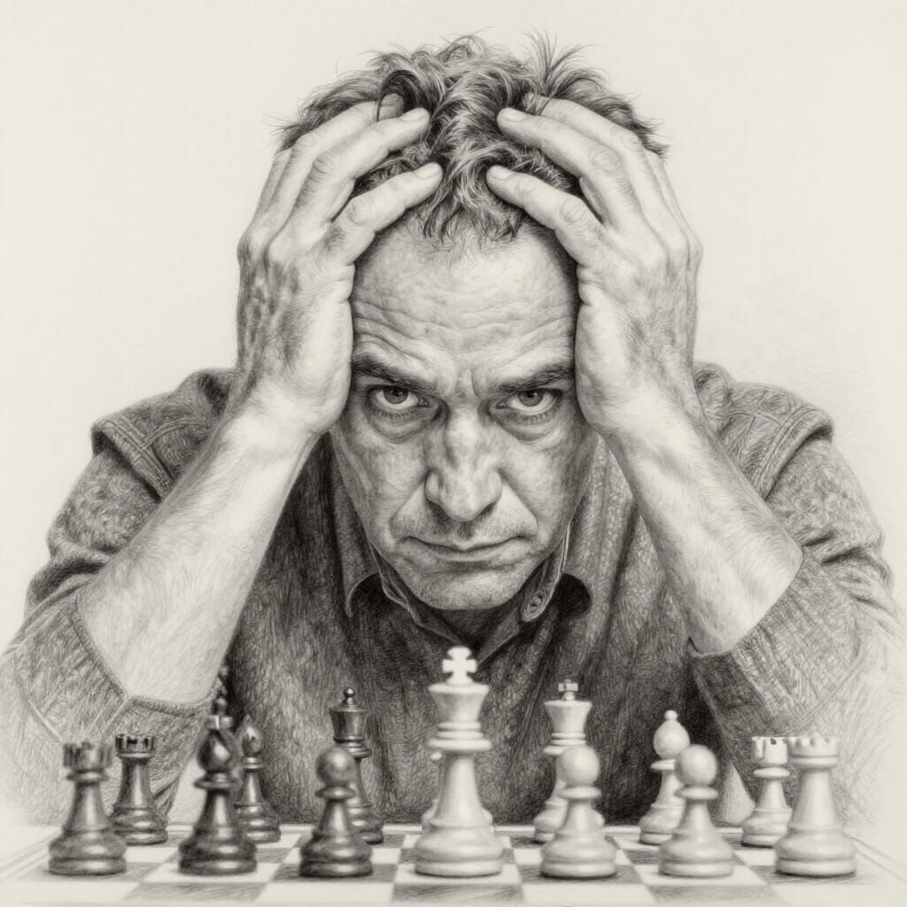 Intense Chess Player Deep in Thought