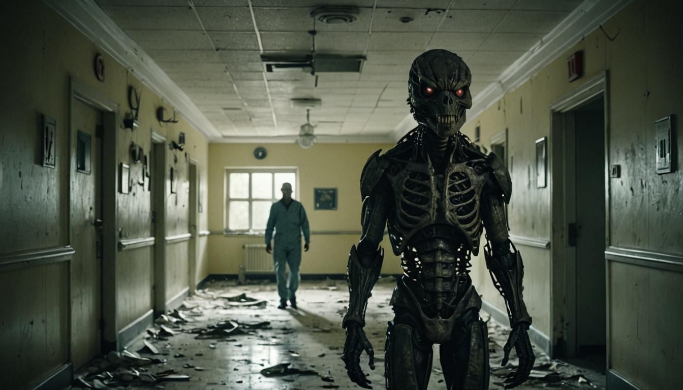 Horror Creature in Abandoned Hospital Hallway