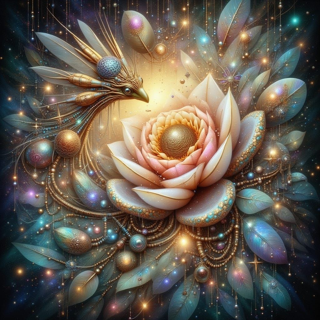 Ethereal Birth of a Lotus Flower in Iridescent Cocoon