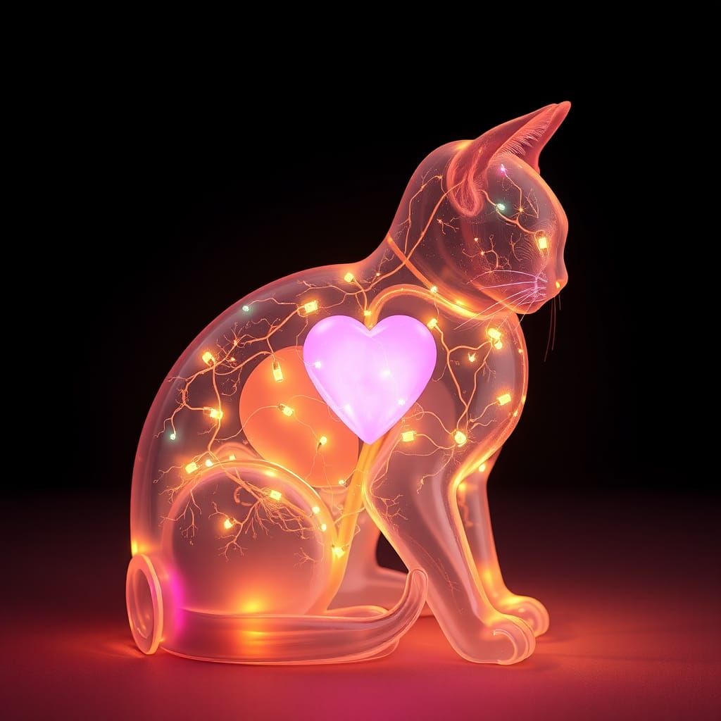 Mystical Cat-Lamp with Glowing Organs in Matte Painting Styl...