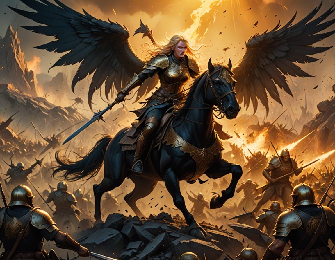 Epic Fantasy Warrior Rides Terror Bird into Battle