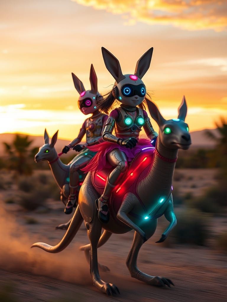 Cyberpunk Goddesses Ride Shimmering Cyberoos through Whimsic...