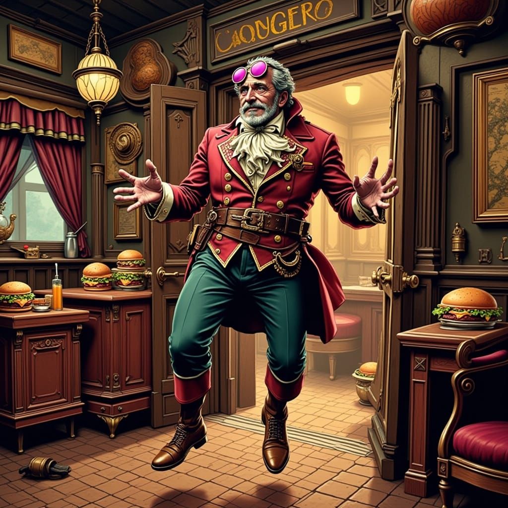 Grizzled Hamburger Captain Surprised on Ship Deck