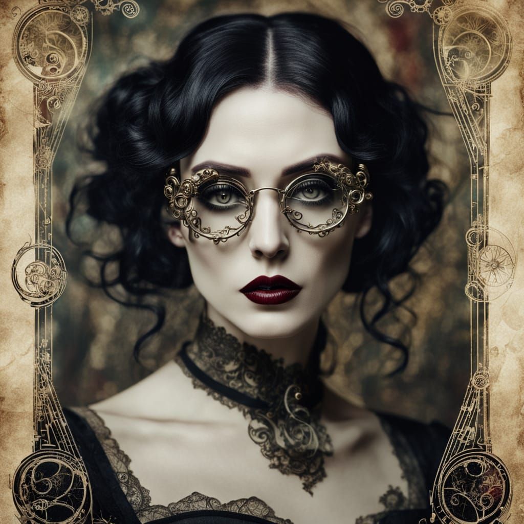 Gothic Surrealism Portrait in Art Nouveau Style