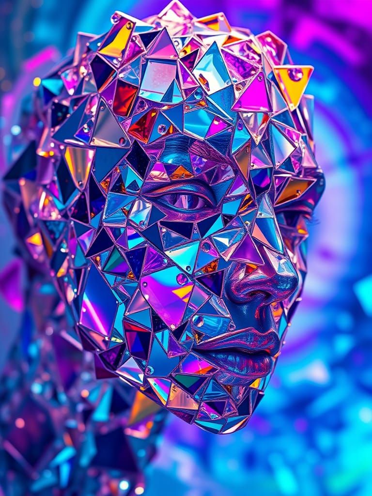 Glass Shards Form a Hyperrealistic Face in Mid-Air